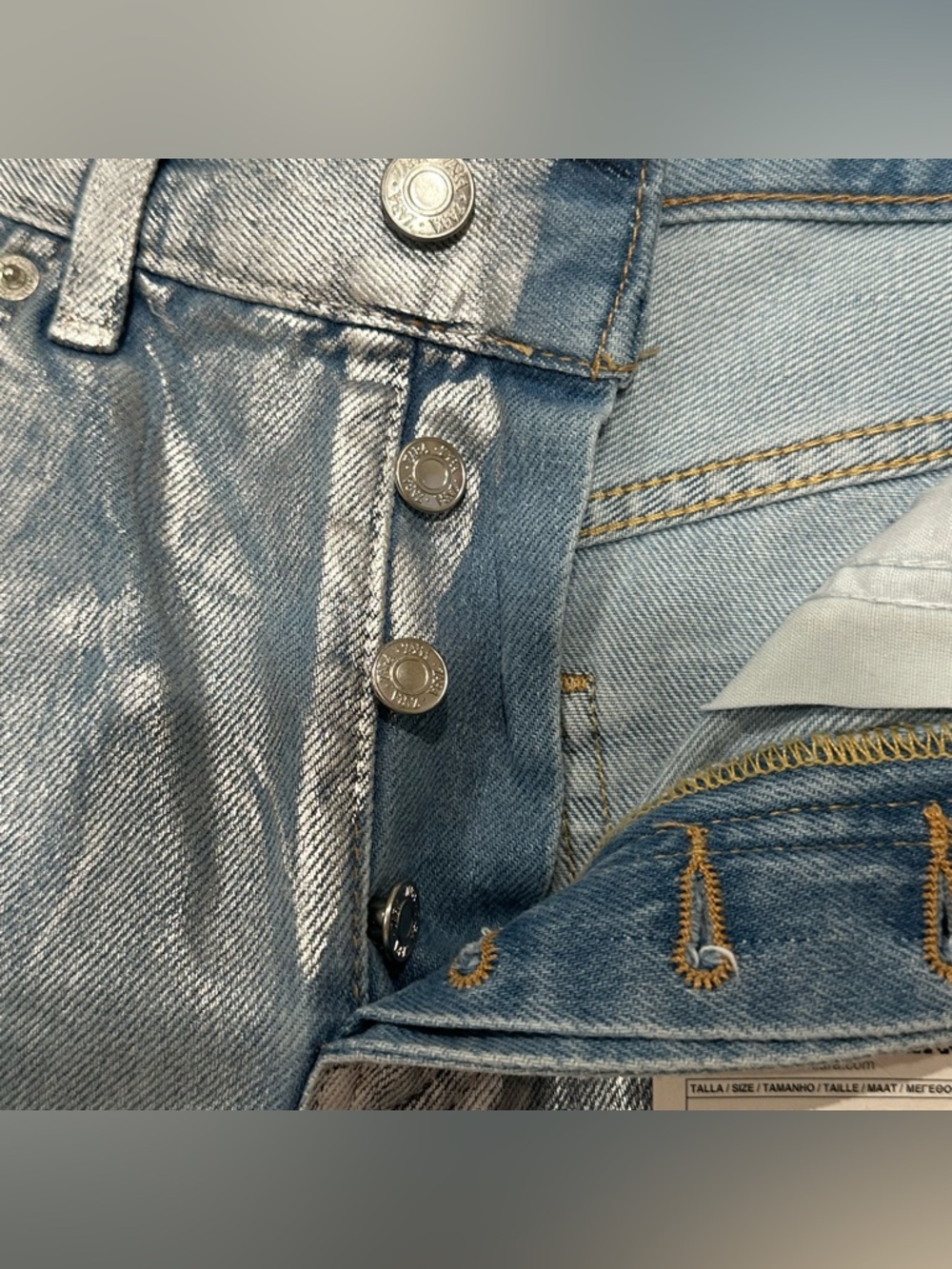 Zara Silver-Blue Metallic High-Waist Denim Shorts - Picture 7 of 9
